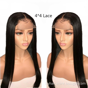 150% 180%  200% Wholesale 4x4 Lace Closure Wig Vendors 100%Aligned Cuticle Wig  4x4 Closure Natural Straight Human Hair Wigs